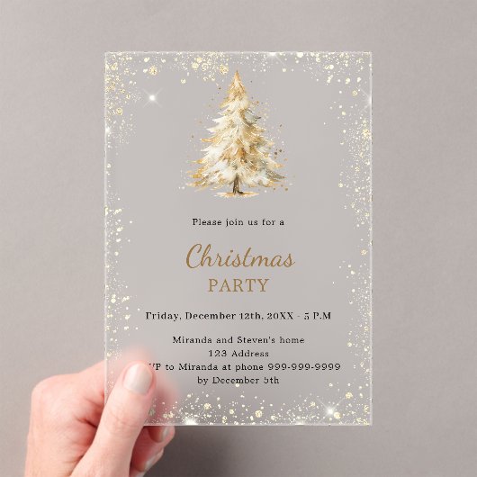 Christmas Party tree snow hand-drawn frosted Acryl Uitnodigingen (Insitu (Draagbaar))