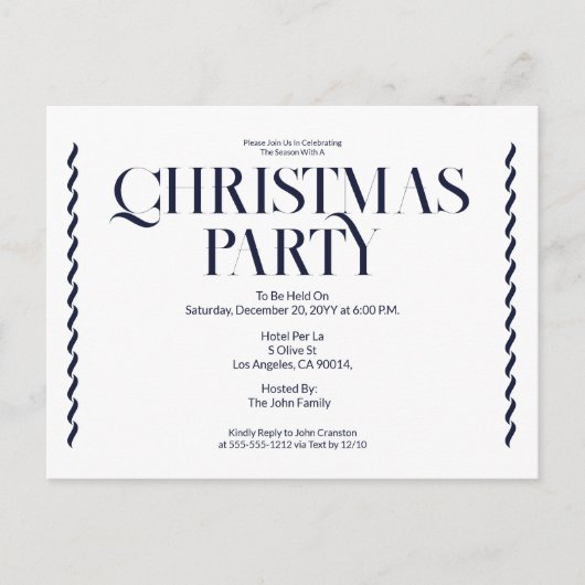 Christmas Party Vintage Elegant blue Invitation (Devant)