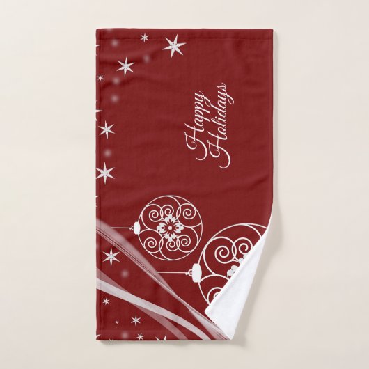 Christmas Party White Ornaments Stars Red Elegant Bad Handdoek (Handdoek)