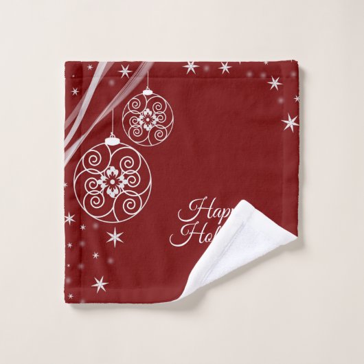 Christmas Party White Ornaments Stars Red Elegant Bad Handdoek (Wasdoekje)