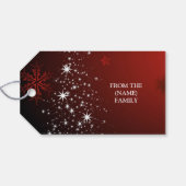 Christmas Party White Stars Tree Red Snowflakes Cadeaulabel (Achterkant Horizontaal)