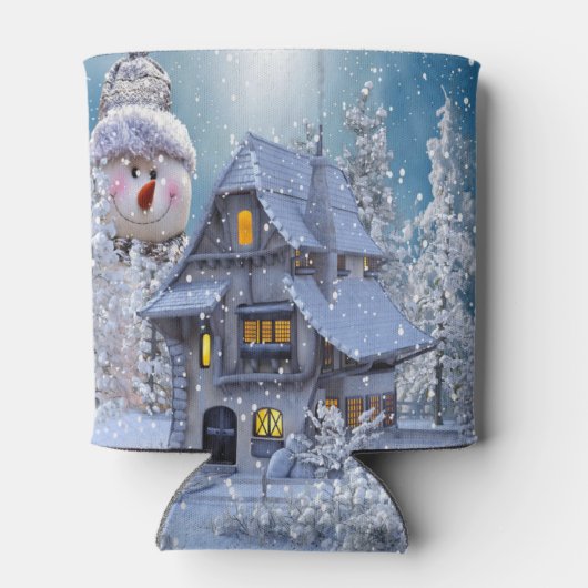 Christmas Party Winter White Snowman Blue Rustic Blikjeskoeler (Achterkant)