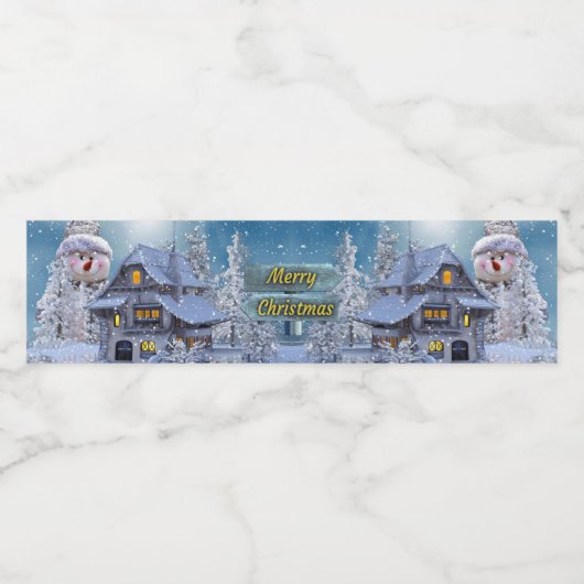 Christmas Party Winter White Snowman Blue Rustic Waterfles Etiket (Enkel label)