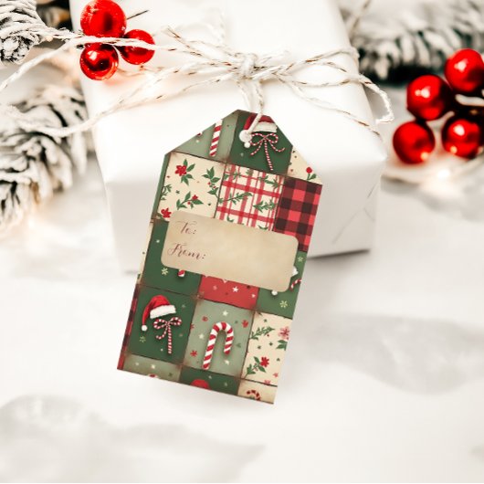 Christmas Patchwork Candy Cane Gift Label Cadeaulabel