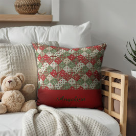  Christmas patchwork name Green Red  Kussen