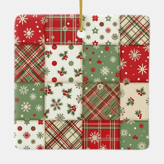 Christmas patchwork pattern photo keramisch ornament (Achterkant)