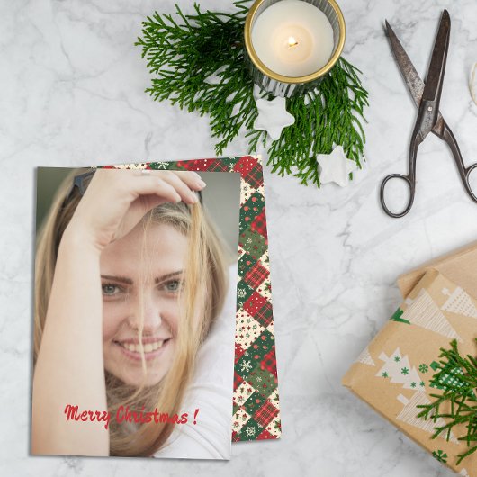 Christmas patchwork pattern photo wishes feestdagen kaart
