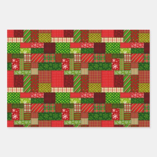 Christmas Patchwork Quilt Wrapping Paper Sheets  (Voorkant)