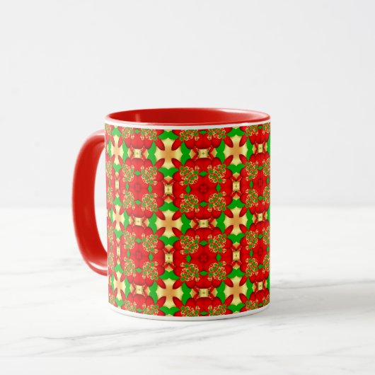 Christmas Pattern Gold, Red and Green, Mok (Voorkant links)