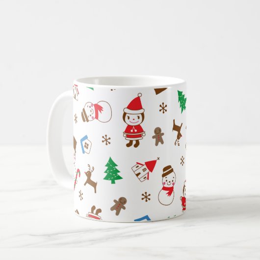 Christmas pattern icon santa tree happy gift Mug (Devant gauche)