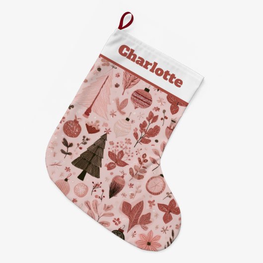 Christmas Pattern Photo | Pink Christmas Stocking Grote Kerstsok (Voorkant (Hangend))