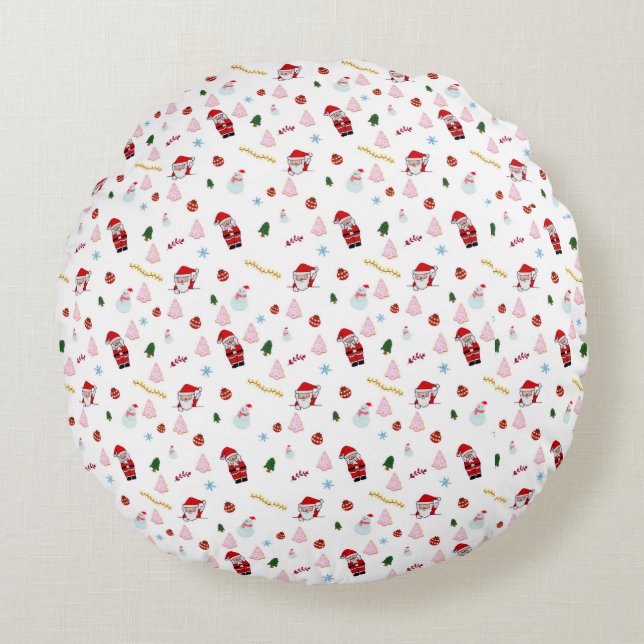 Christmas Pattern Round Pillow Rond Kussen (Voorkant)
