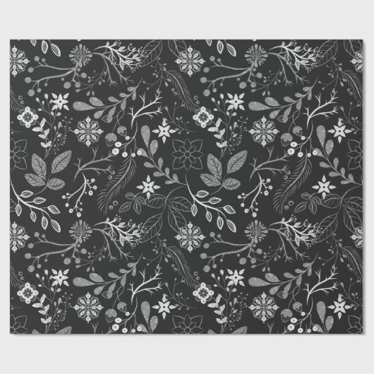 Christmas Pattern Silver White Wrapping Paper Cadeaupapier (Vlak)