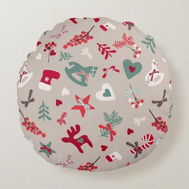 Christmas Pattern Tree Sparkle Rond Kussen (Voorkant)
