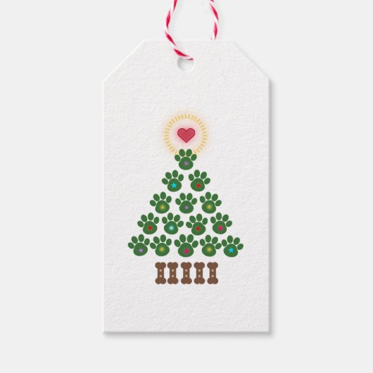 Christmas Paw Print Tree Gift Labels Cadeaulabel (Voorkant)
