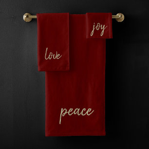 Christmas Peace Love Joie   Gold Festive Dark Red