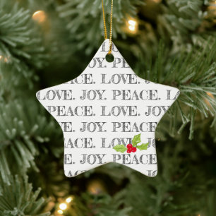 Christmas PEACE LOVE JOY Holly Holiday Star Keramisch Ornament