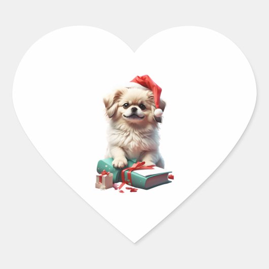 Christmas Pekingese Hart Sticker (Voorkant)