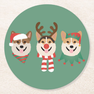 Christmas Pembroke Welsh Corgi Dogs Ronde Kartonnen Onderzetter