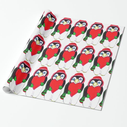 CHRISTMAS PENGUIN LOVE wrappapier Cadeaupapier (Uitgerold)