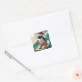 Christmas Penguin Surfing On an Ocean Wave Vierkante Sticker (Envelop)