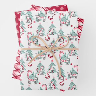 Christmas Peppermint Snoep Cats Set van Drie Inpakpapier Vel
