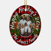 Christmas personalized photo red plaid pinecones keramisch ornament (Rechts)