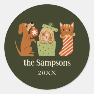 Christmas Pets Green Ronde Sticker