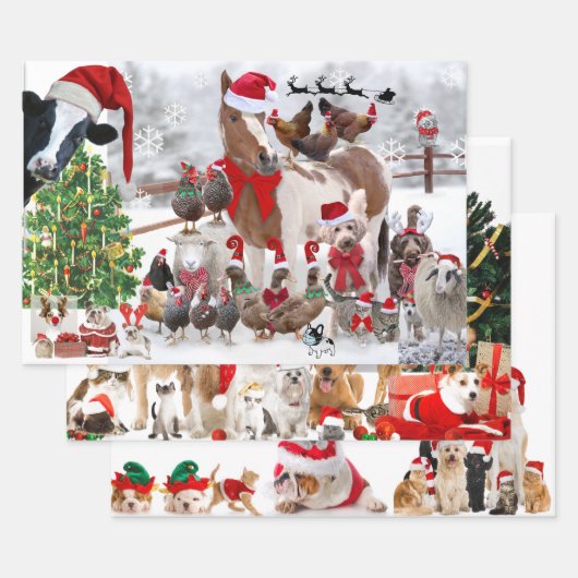 CHRISTMAS PETS Wrapping Paper Flat Sheet Set van 3 (Set)