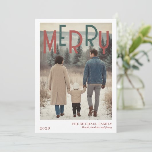 Christmas Photo Card Modern Minimal Holiday Feestdagenkaart (Staand voorkant)