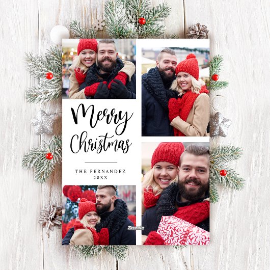 Christmas Photo Collage Modern Script Carte de vac