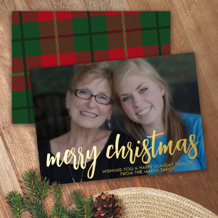 Christmas Photo Horizal Merry Christmas Plaid Folie Feestdagenkaart