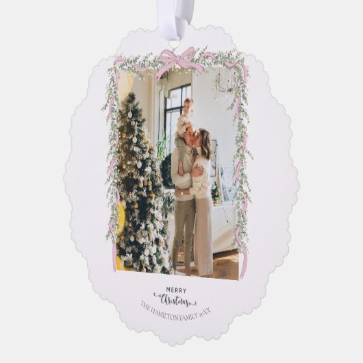 Christmas Photo Pink Bow Coquette Garland Holiday Ornament Kaart (Links)