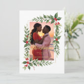 Christmas Photo Wedding Leaves & Red Berries Save The Date (Staand voorkant)