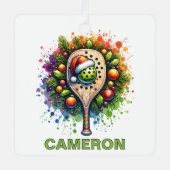 Christmas Pickleball Aangepaste naam Metalen Ornament (Voorkant)