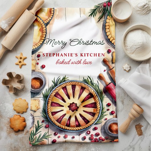 Christmas Pie Baking Scene Gepersonaliseerd Theedoek