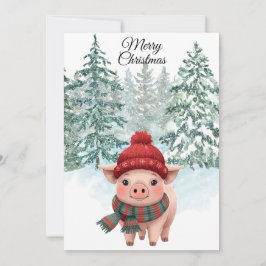 Christmas Pig Flat Holiday Card Feestdagenkaart