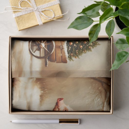 Christmas Pig & Tree Cart in Snow EN2L Decoupage Tissuepapier (Geschenk)