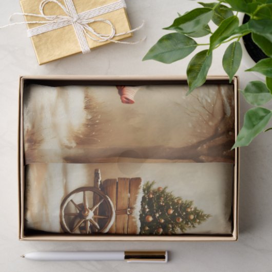 Christmas Pig & Tree Cart in Snow EN2R Decoupage Tissuepapier (Geschenk)