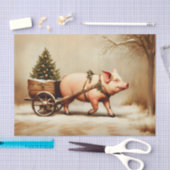Christmas Pig & Tree Cart in Snow EN2R Decoupage Tissuepapier (Craft)