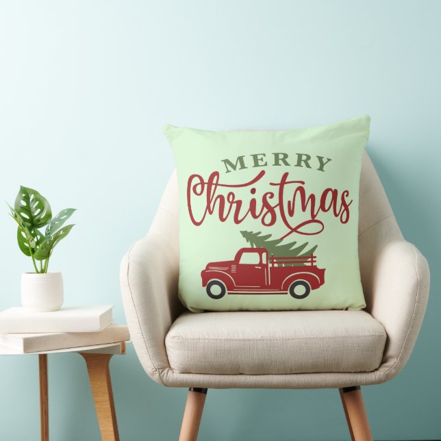 Christmas Pillow Hoesje | Rode Vrachtwagen Boerder Kussen (Stoel)