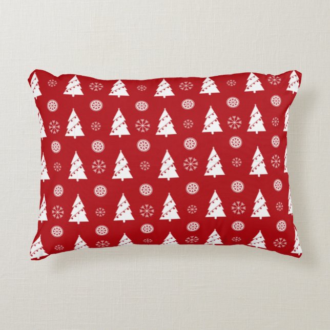 Christmas Pillow with Trees and Snowflakes Accent Kussen (Voorkant)