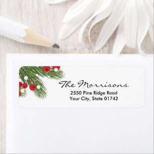 Christmas Pine & Berry Custom Wit Retouradres Etiket