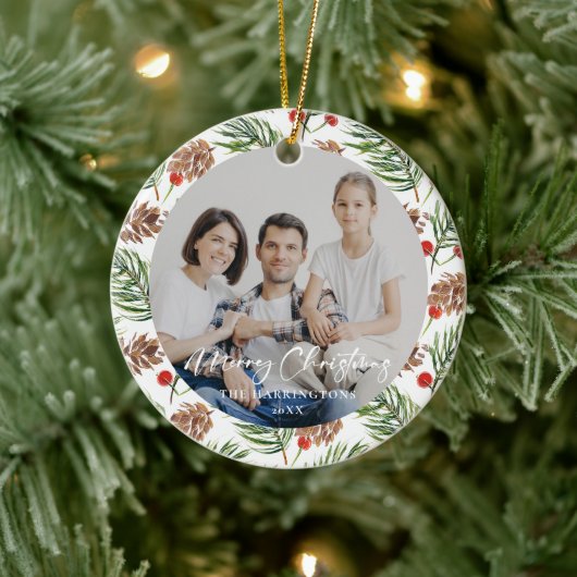 Christmas Pine Cone Familie Foto Ornament (Boom)