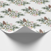 Christmas Pine Cones Branches flowers holly berry Cadeaupapier (Hoek)