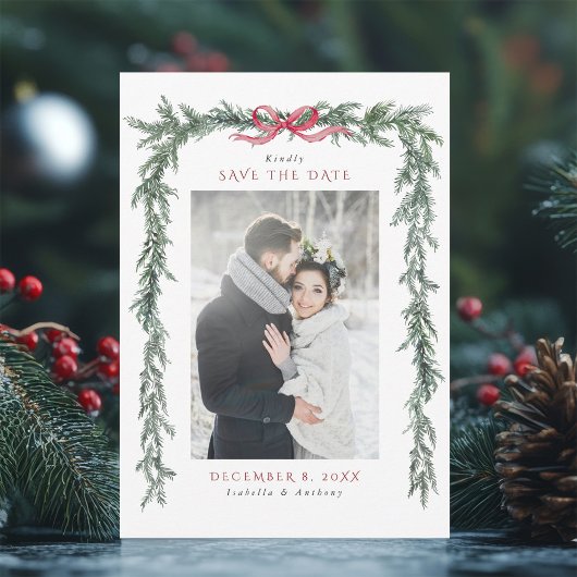 Christmas Pine Garland Wedding Photo Save The Date