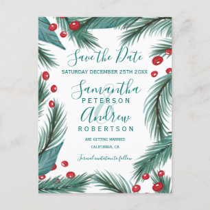 Christmas Pine Mistletoe waterverf Save the Date Aankondigingskaart