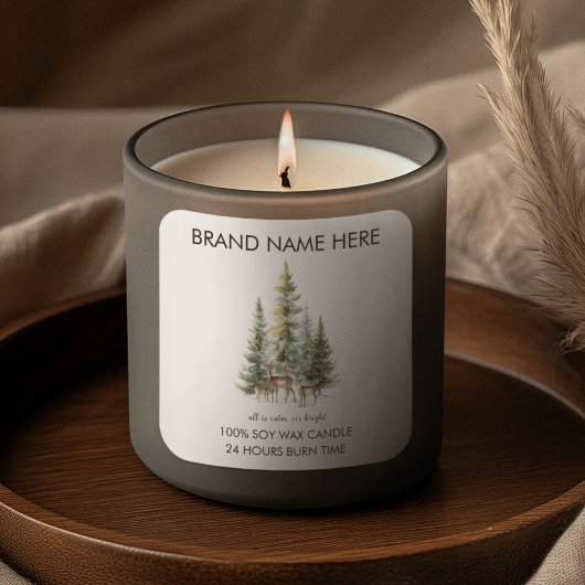Christmas Pine Trees & Deers Candle Labels