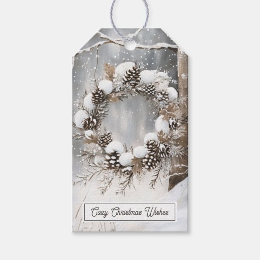 Christmas Pinecone Wreath Cadeaulabel (Voorkant)
