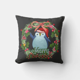 CHRISTMAS PINGUIN MET WREATS KUSSEN